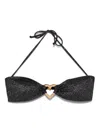 Moschino Glitter Metal-heart Bikini Top In Black