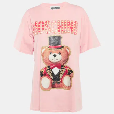 Pre-owned Moschino Glitter Teddy Applique Cotton T-shirt S In Pink