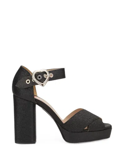 Moschino Glitter-effect Heart-buckle Sandals In Black