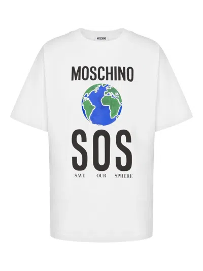 MOSCHINO GLOBE-PRINT SOS T-SHIRT