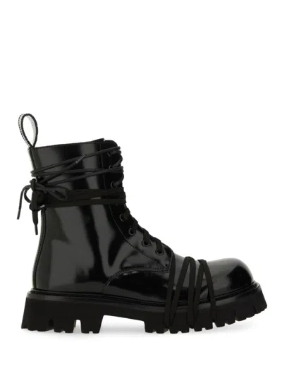 Moschino Glossy Leather Lace-up Boot With Sole