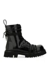 Moschino Glossy Leather Lace-up Boot With Sole In Black