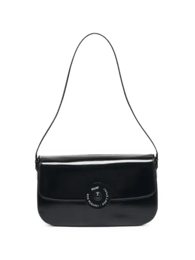 Pre-owned Moschino Glossy Leather Shoulder Bag In Black