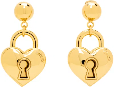 Moschino Gold Heart Lock Earrings In A0606 Shiny Gold