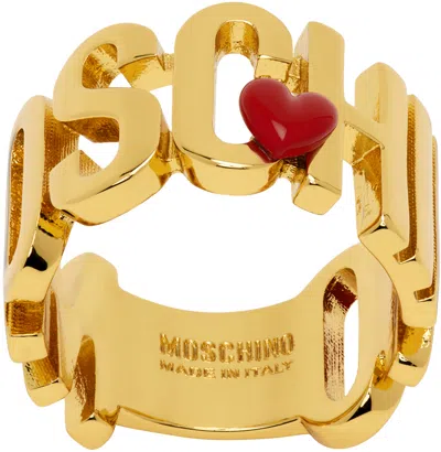 Moschino Gold Heart Logo Ring In 1606 Multi Shiny Gol