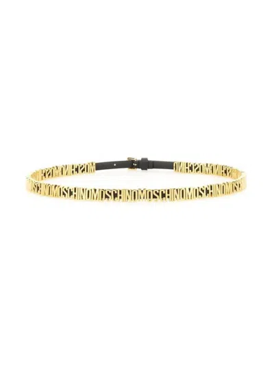 Moschino Gold Leather Belt With Bold Logo Detailing