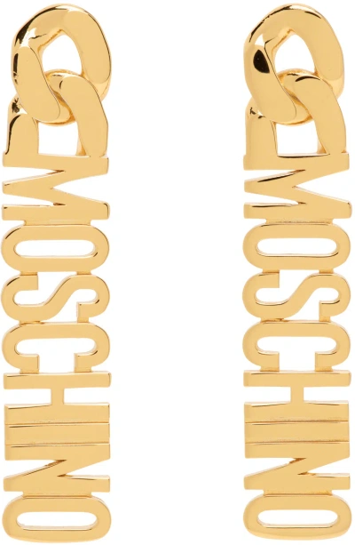 Moschino Gold Logo Lettering Pendant Earrings In A0606 Shiny Gold