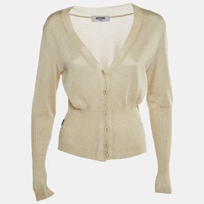 Pre-owned Moschino Gold Lurex Knit Button Front Cardigan L