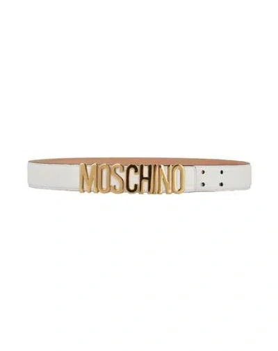 Moschino Gold-tone Logo Belt Woman Belt White Size 39.5 Tanned Leather