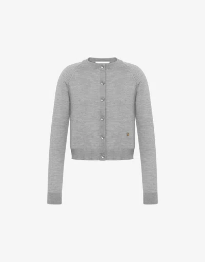 Moschino Golden M Wool And Silk Cardigan In Gray