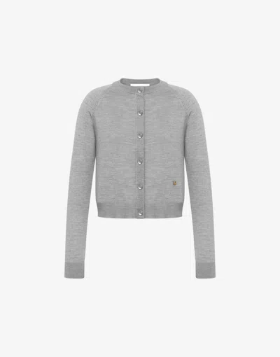 Moschino Golden M Wool And Silk Cardigan In Gray