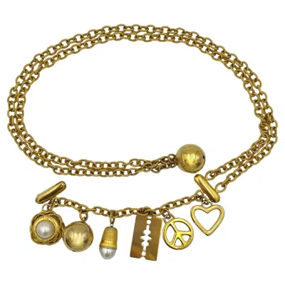 Pre-owned Moschino Golden Metal Double Chain Pendants Belt In Brown