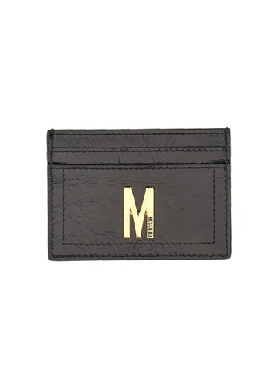 Moschino Gold-plaque Leather Card Case In Black