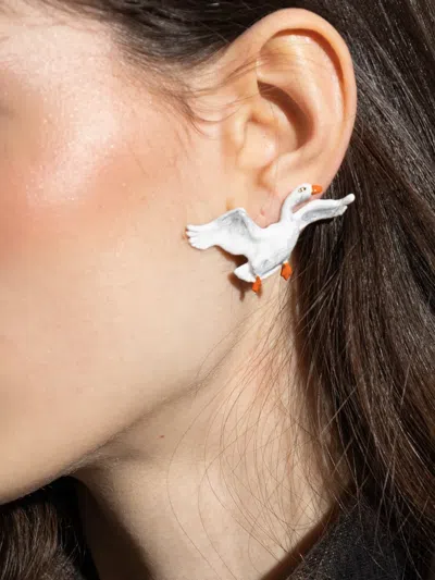 Moschino Goose Detail Earrings In White