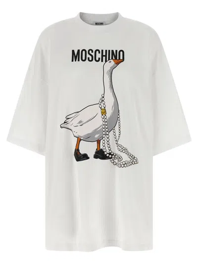 Moschino Goose Print Mini T-shirt Dress In White