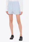 Moschino Light Blue Striped Elegant And Refined Women's Cotton Pants In Light Blue