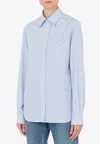 Moschino Striped Poplin Shirt Goose Embroidery In Light Blue