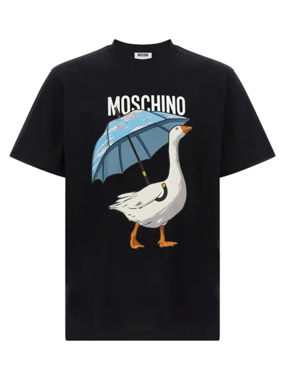 Moschino Cotton Crew Neck Graphic Print T Shirt In Black