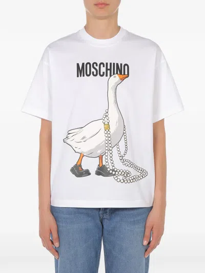 Moschino Goose Print Crewneck T-shirt In White