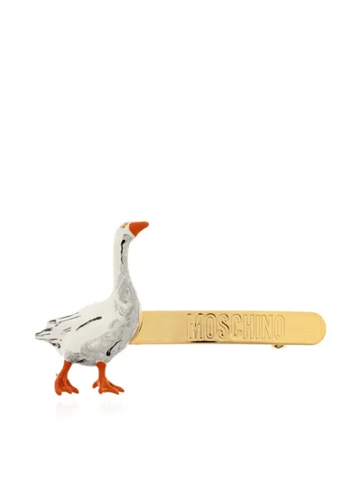 Moschino Goose Logo-embossed Hair Accessory In Brown