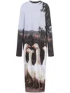 Moschino Multicolor Interlock Goose Print Maxi Dress In Black