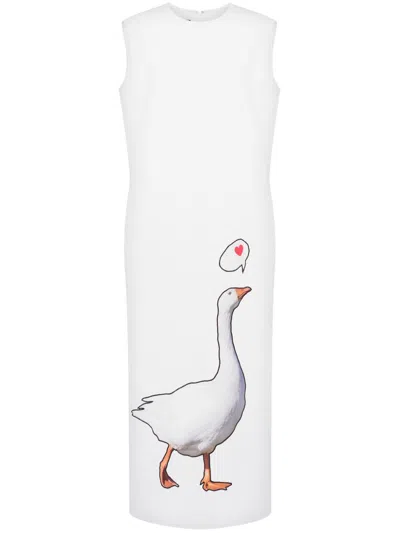 Moschino Goose-motif Midi Dress In White