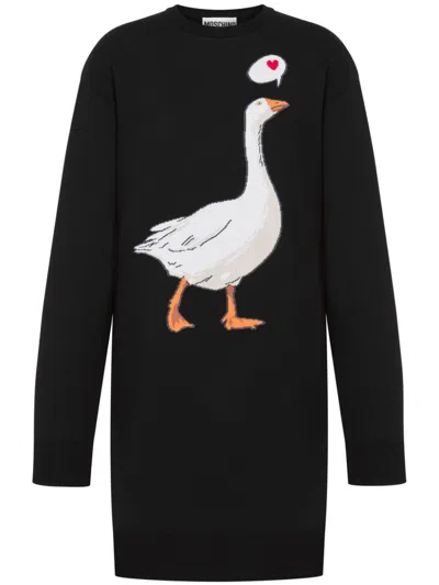 Moschino Goose-motif Mini Dress In Black