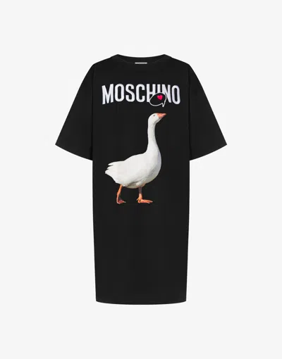 Moschino Goose Organic Cotton Jersey Dress In Black