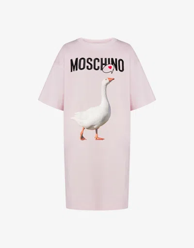 Moschino Goose Organic Cotton Jersey Dress In Pink