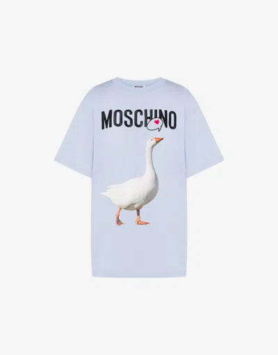 Moschino Goose Organic Cotton Jersey T-shirt In Blue
