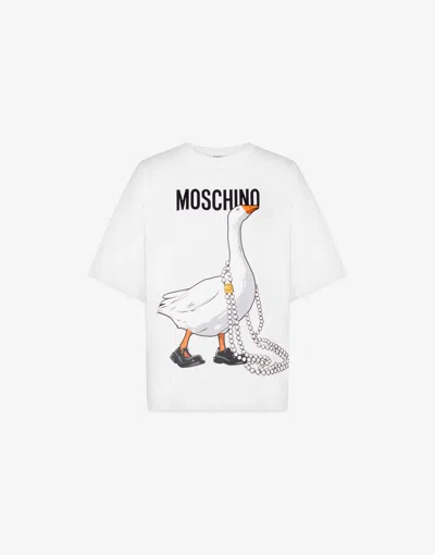 Moschino Goose Organic Cotton Jersey T-shirt In White
