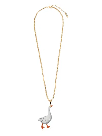 Moschino Goose-pendant Necklace In Gold
