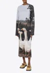 Moschino Multicolor Interlock Goose Print Maxi Dress In Multicolor