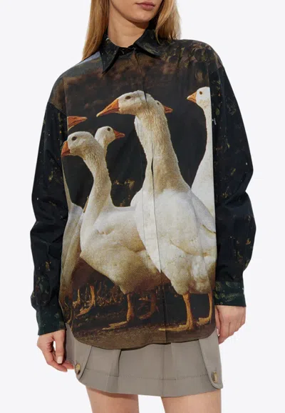 Moschino Goose Print Long-sleeved Shirt In Multicolor