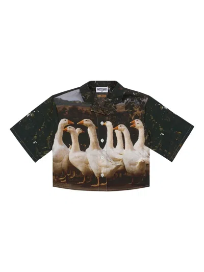 Moschino Kids' Goose-print Shirt In Grey