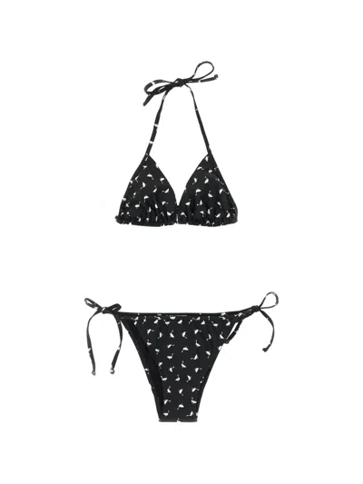Moschino Goose-print Triangle Bikini In Black