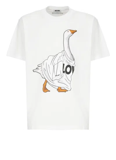 Moschino Organic Cotton Jersey T-shirt Goose In White