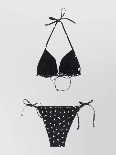 Moschino Goose Triangle Bikini Halter Neck Set In Black