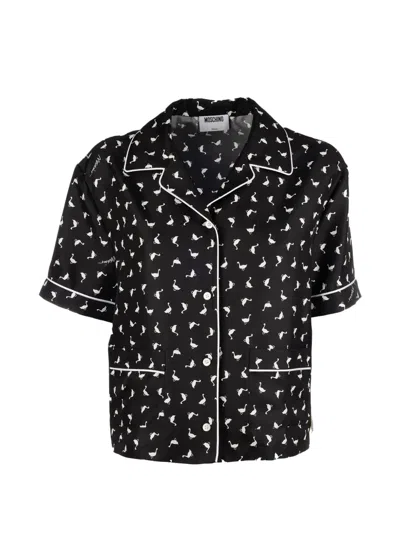 Moschino Goose-print Piped Shirt In Black