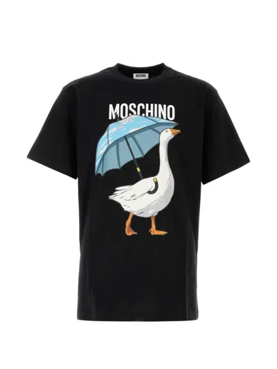Moschino Cotton Crew Neck Graphic Print T Shirt In Black