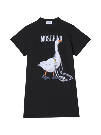 Moschino Goose-print T-shirt Mini Dress In Black