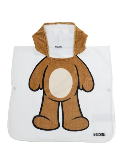 Moschino Graphic Dog-print Hooded Poncho Towel In Brown