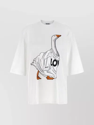 Moschino Graphic Front Print T-shirt With Ribbed Neckline In White
