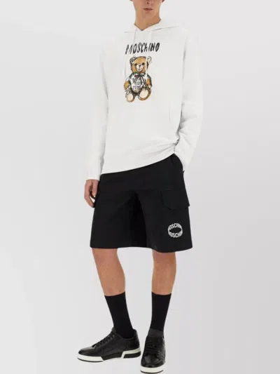 Moschino Graphic Hooded Sweatshirt Kangaroo Pocket In White