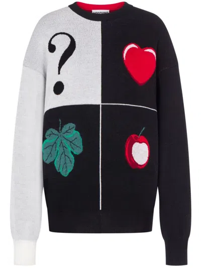 Moschino Graphic Intarsia Virgin Wool Jumper In Black