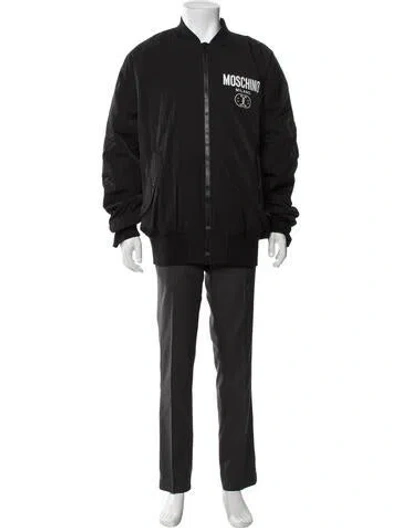 Pre-owned Moschino Graphic Print Bomber Jacket In Black