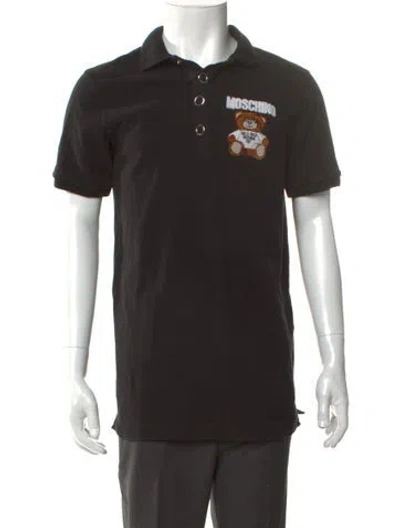Pre-owned Moschino Graphic Print Collar Polo Shirt In Black
