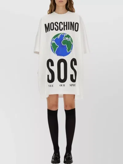 Moschino Graphic Print Cotton Dress With Short Sleeves In White