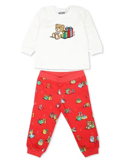 Moschino Babies' Graphic Print Cotton Pajama Set In Red