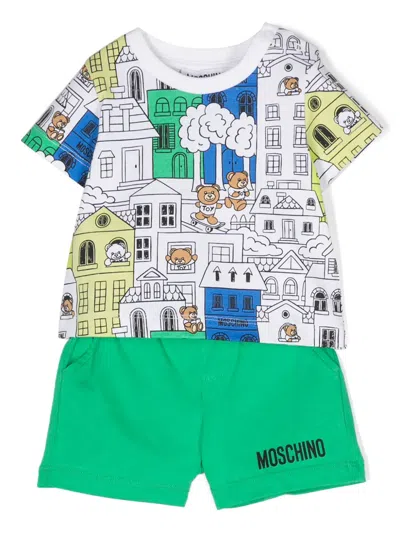 Moschino Babies' Graphic-print Cotton Shorts Set In Green